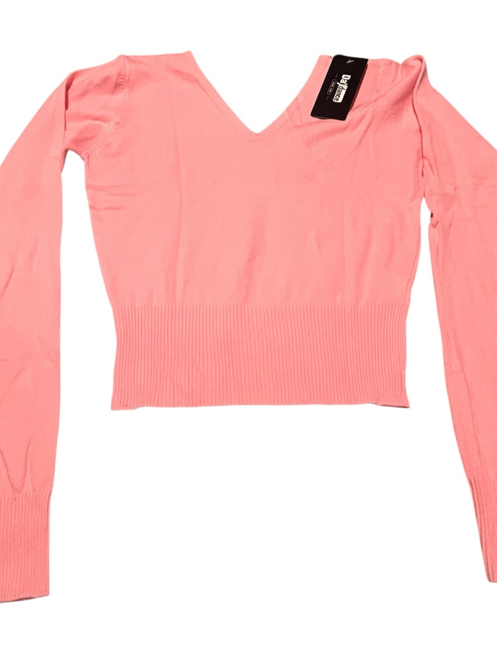 Day dance pink V-Neck Ribbed Hem Long Sleeve Crop Top